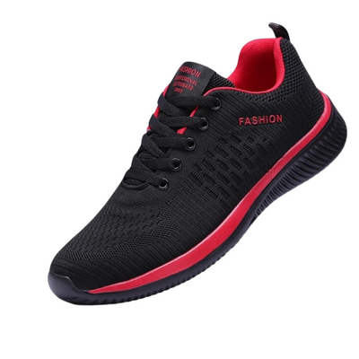 Zapatillas Deportivas Hombre Negras con Detalles Rojos y Malla Transpirable para Running y Entrenamiento