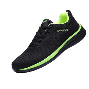 Zapatillas Deportivas Hombre Negras con Detalles Verdes y Malla Transpirable para Deporte y Uso Diario