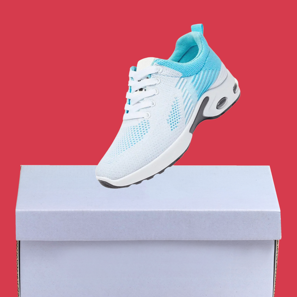 Zapatillas Deportivas Mujer Blancas y Azul Celeste con Malla Transpirable y Suela con Cámara de Aire para Correr y Gimnasio