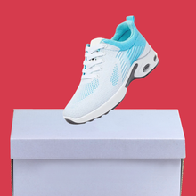 Cargar imagen en el visor de la galería, Zapatillas Deportivas Mujer Blancas y Azul Celeste con Malla Transpirable y Suela con Cámara de Aire para Correr y Gimnasio