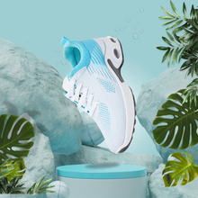 Cargar imagen en el visor de la galería, Zapatillas Deportivas Mujer Blancas y Azul Celeste con Malla Transpirable y Suela con Cámara de Aire para Correr y Gimnasio