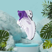 Cargar imagen en el visor de la galería, Zapatillas Deportivas Mujer Blancas y Lila con Malla Transpirable y Suela con Cámara de Aire para Entrenamiento y Running