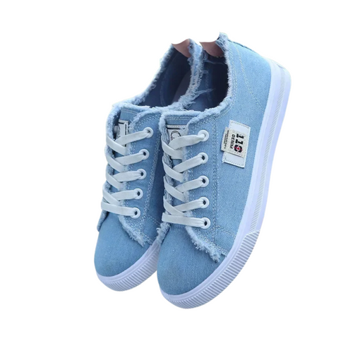 Zapatillas Unisex de Lona Azul Claro con Acabado Desgastado y Suela Plana Estilo Urbano