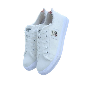Zapatillas Unisex de Lona Blanca con Acabado Desgastado y Suela Plana Casual Vintage